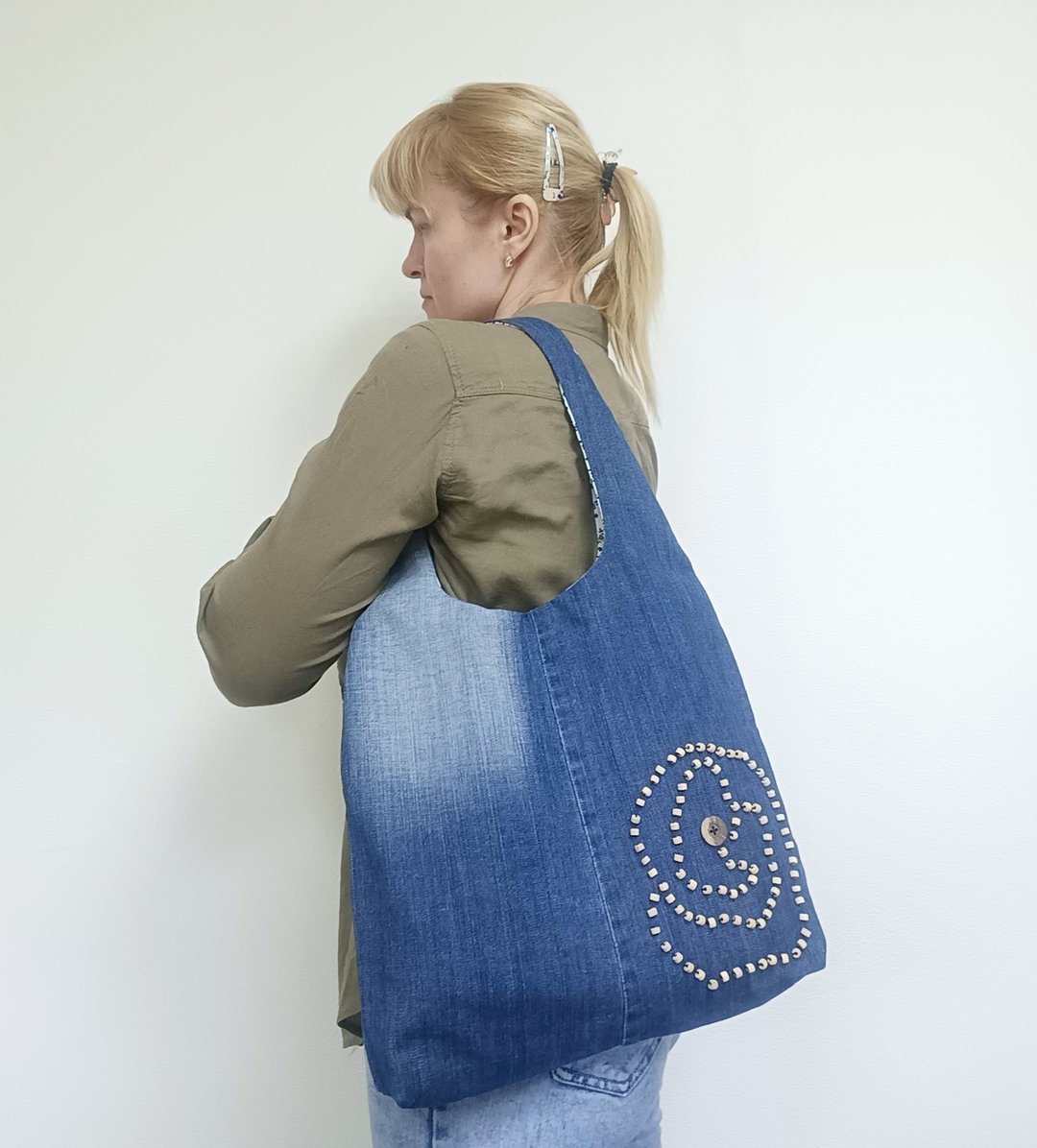 Denim shoulder bag, shopper bag,summer bag,eco-bag - 手提包/手提袋 - 其他材质 蓝色