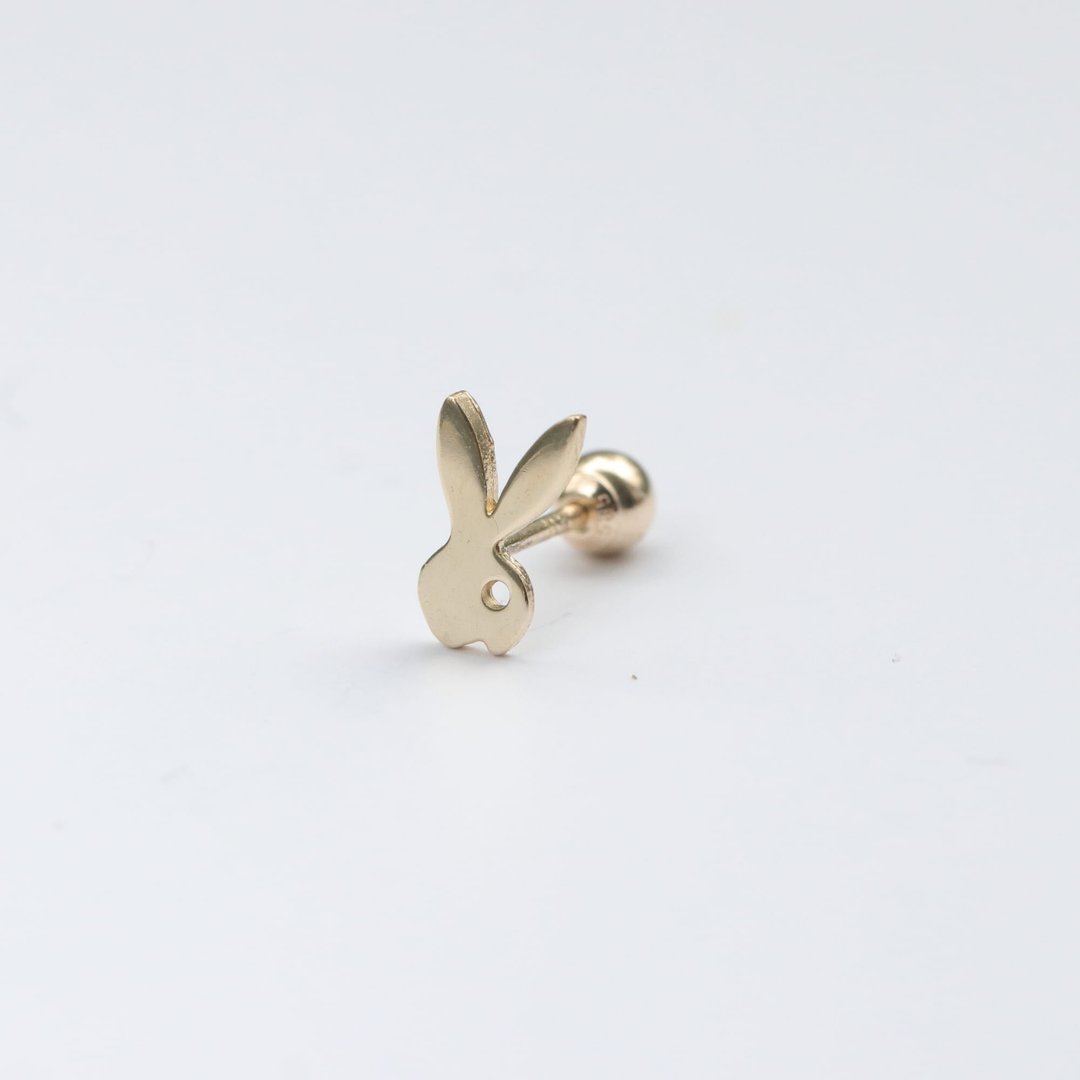 14K 长耳兔锁珠耳环 (单个) - 耳环/耳夹 - 贵金属 金色