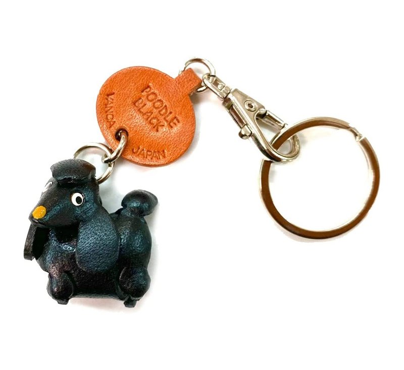 贵宾犬 黑色 狗 真皮钥匙圈 牵绳吊饰 手作 日本制造 VANCA - 钥匙链/钥匙包 - 真皮 黑色