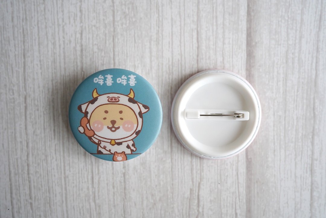 柴柴与动物小伙伴胸章-哞喜哞喜(蓝色) - 胸针 - 塑料 