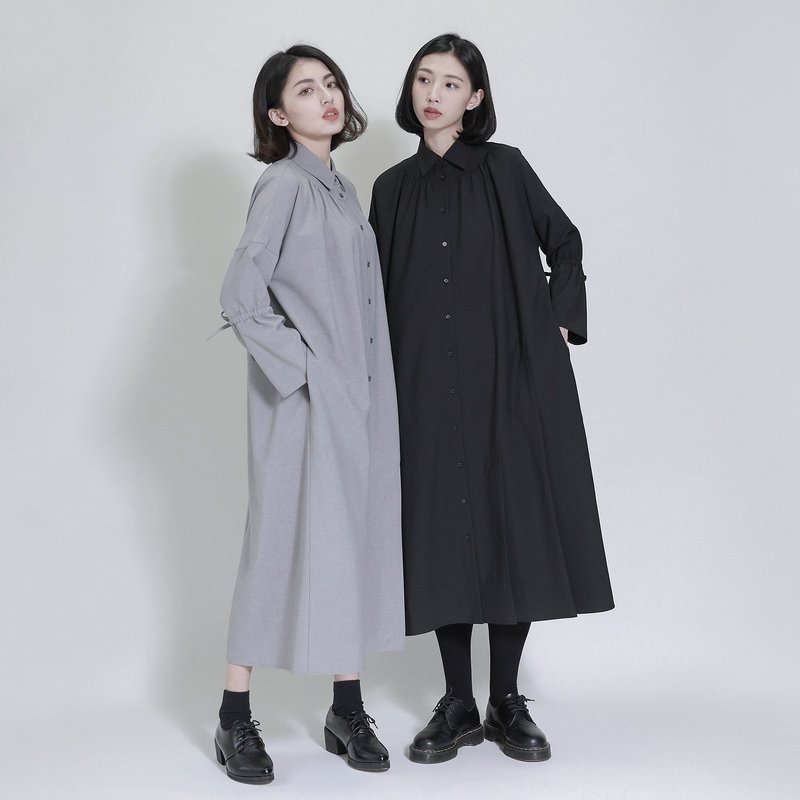 Thought 意念不对称衬衫洋装_8AF110_黑 - 洋装/连衣裙 - 棉．麻 黑色