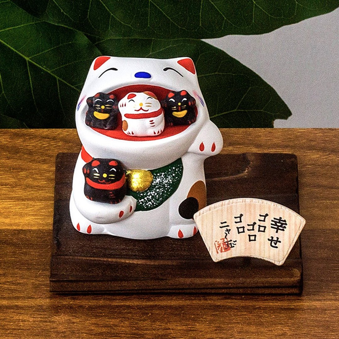 日本龙虎作幸福大嘴亲子猫 开运招福招财猫 陶瓷创意摆件生日礼物 - 摆饰 - 陶 