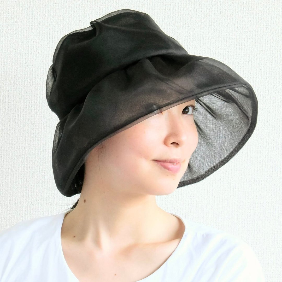 silk organdy shirred cloche /black - 其他 - 丝．绢 黑色