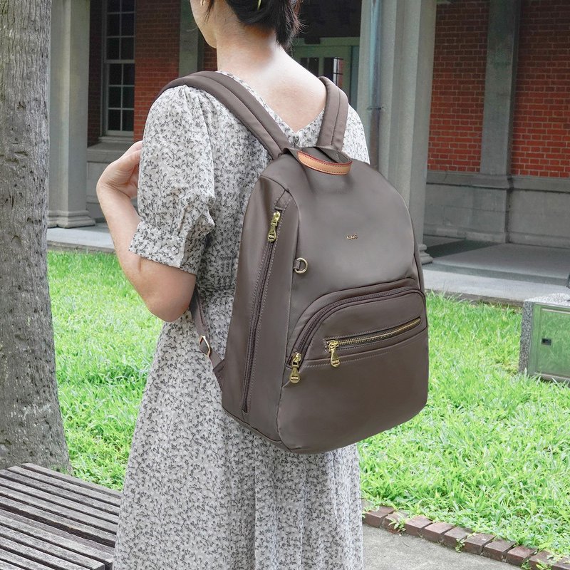 轻盈纾压双侧拉链防盗后背包03462(大款加宽)-驼红 - 后背包/双肩包 - 尼龙 黑色