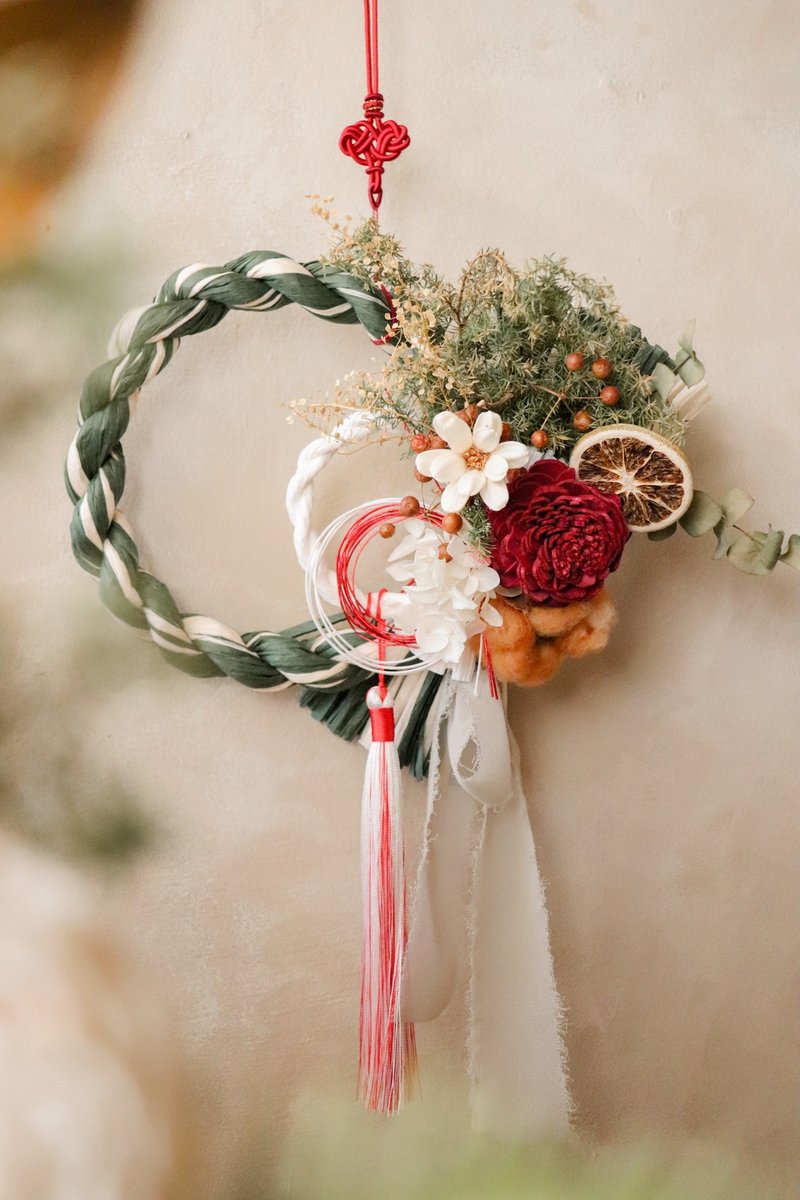 - 红华迎喜 - 双环迎春大注连绳 双色 索拉花可滴精油  (大款) - 摆饰 - 植物．花 红色