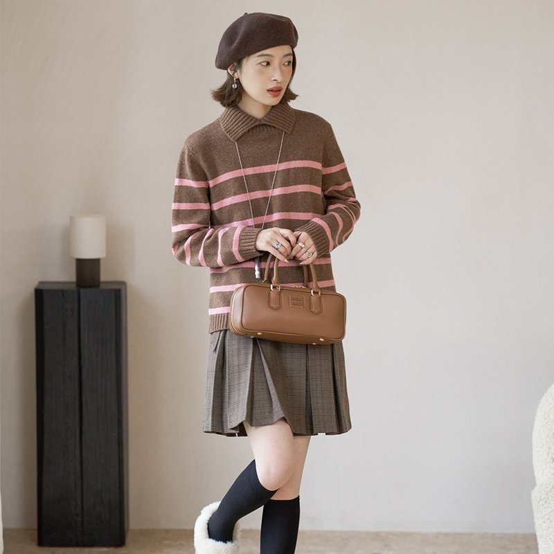 高领条纹针织毛衣|针织衫|秋冬款|Sora-1346 - 女装针织衫/毛衣 - 羊毛 多色