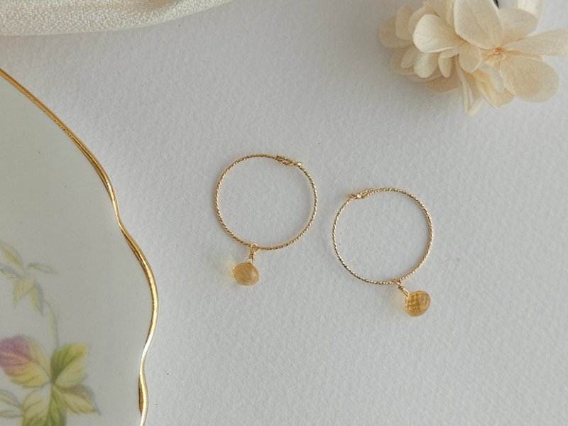 14kgf 小洋葱天然石耳环/黄水晶/气质/简约 - 耳环/耳夹 - 半宝石 