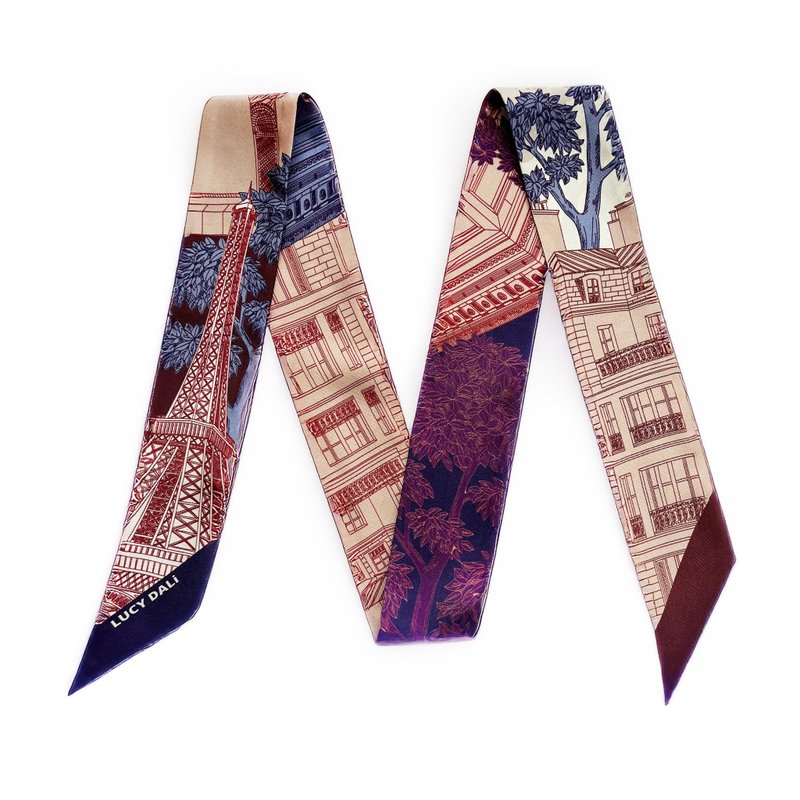 100%桑蚕丝真丝窄领巾/丝巾/飘带/包柄带/发带::巴黎建筑 - 丝巾 - 丝．绢 黑色