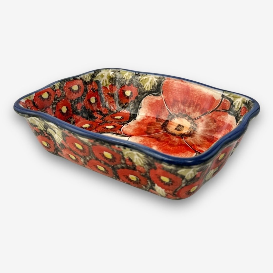 波兰手绘手工陶-造型烤盅 烤盘 18.5cm 赤霞花语系列 - 盘子/餐盘/盘架 - 陶 红色