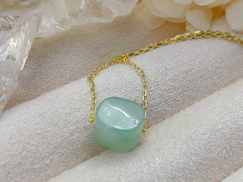 925银镀K金天然缅甸A货翡翠 冰绿  项链 - 项链 - 玉石 绿色