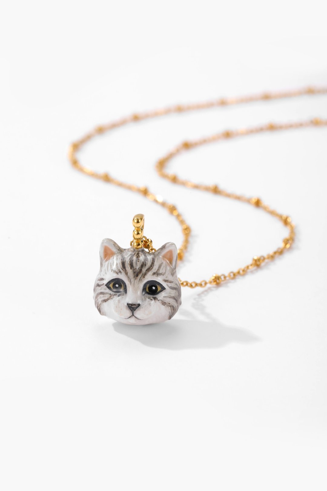 yunique BACKYARD灰白虎斑纹猫咪珐琅项链 - 项链 - 珐琅 