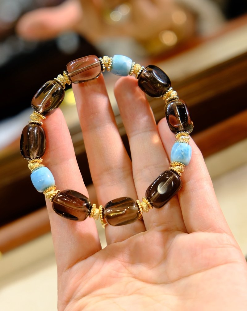 天然茶水晶刻面海纹石手链项链  提升运势 舒缓压力 助事业保平安 - 手链/手环 - 水晶 