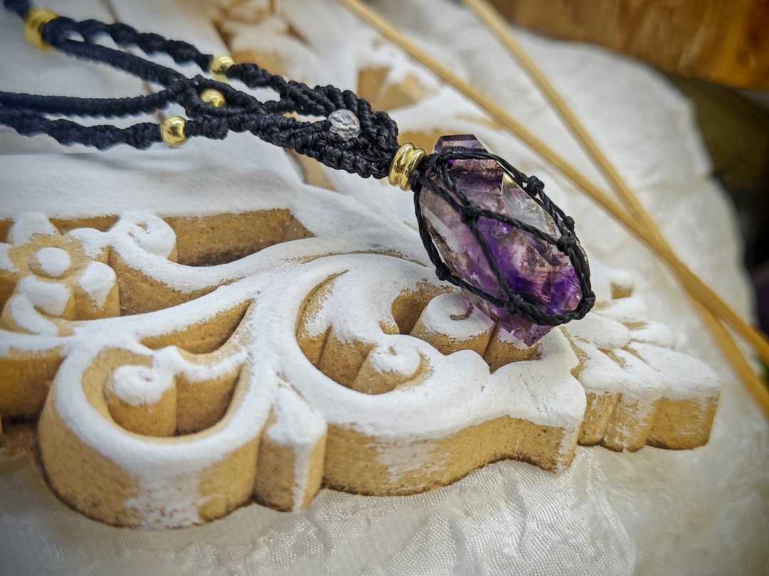 天然紫超级七|手工编织颈绳|macrame - 项链 - 水晶 