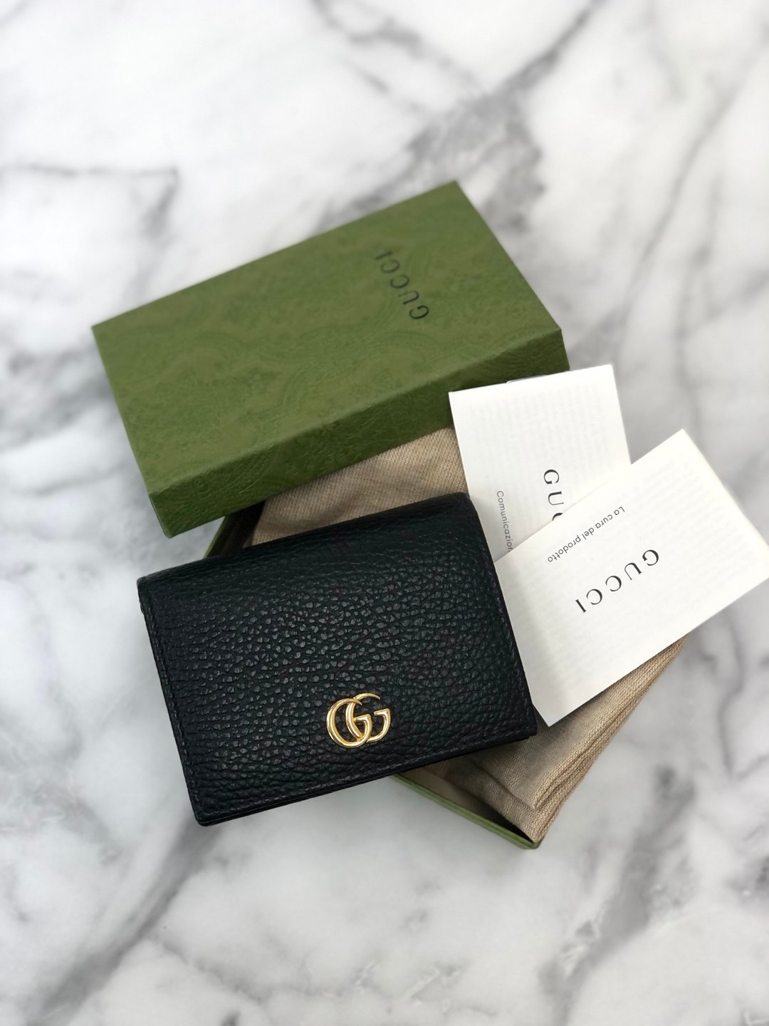 【日本直送名牌二手包】Gucci 古驰 Marmont 压纹皮革紧凑钱包 456126钱包黑yhbkcy - 皮夹/钱包 - 真皮 黑色