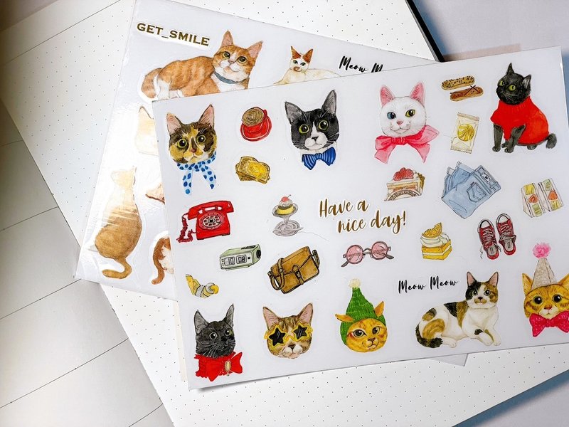 转印贴纸套组/两款一次收藏/橘猫图鉴+猫咪派对/手帐好朋友 - 贴纸 - 塑料 