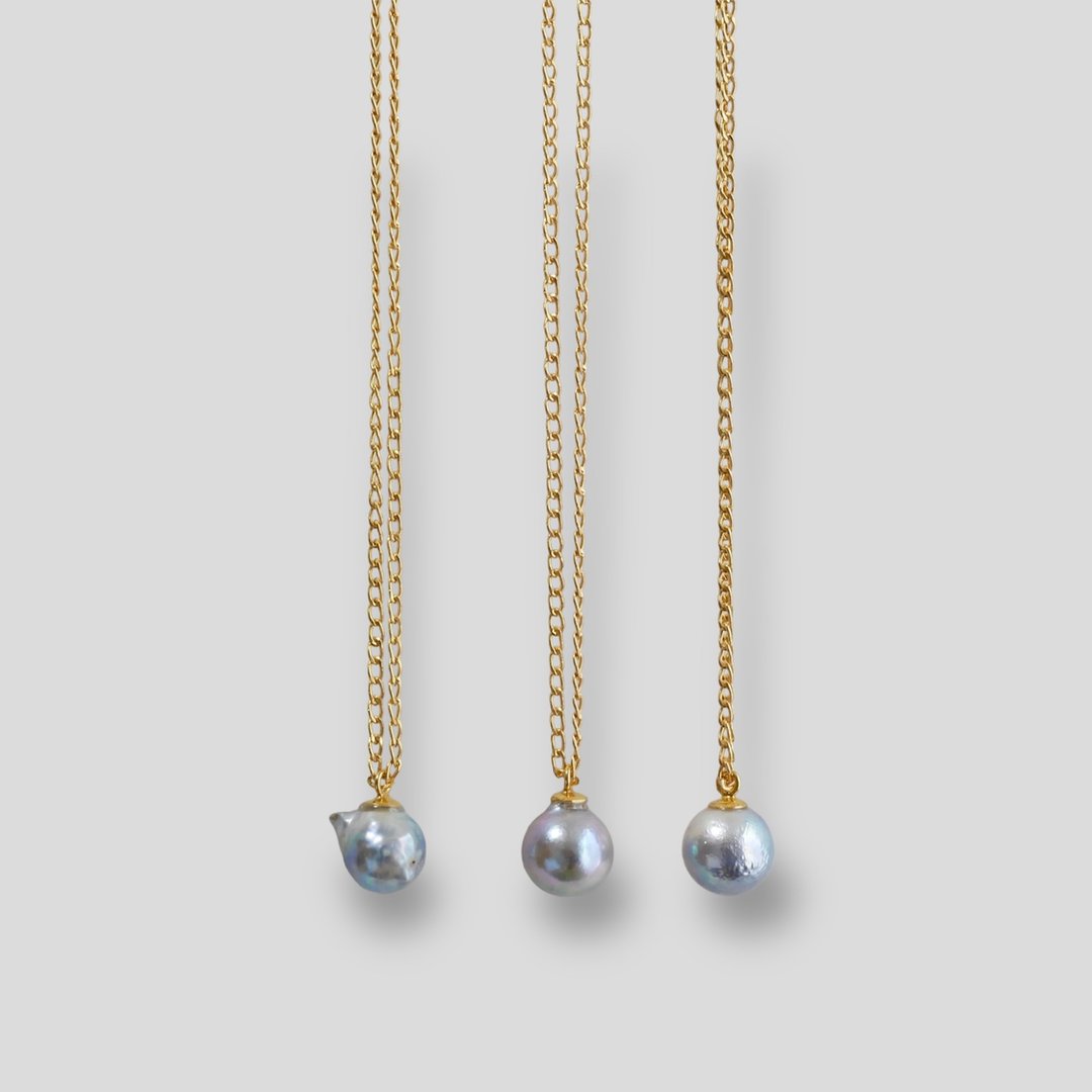 14KGF Japanese  Akoya pearl necklace natural color - 项链 - 珍珠 灰色