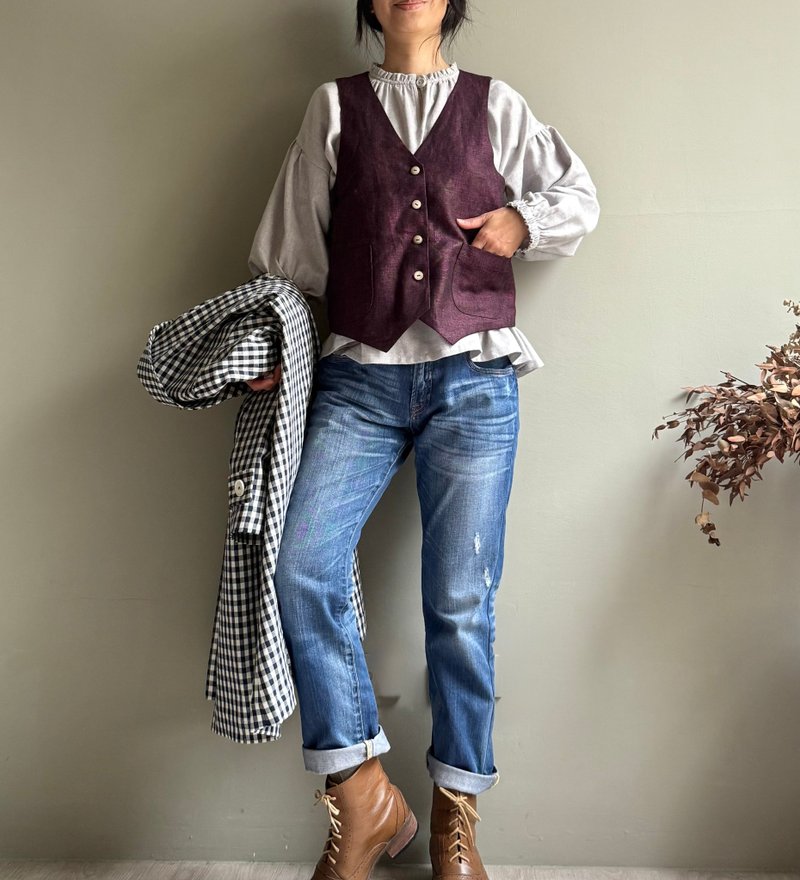 珍奥斯丁/典雅皇家厚磅亚麻V领开扣双层小背心/西装背心100%Linen - 女装背心 - 棉．麻 