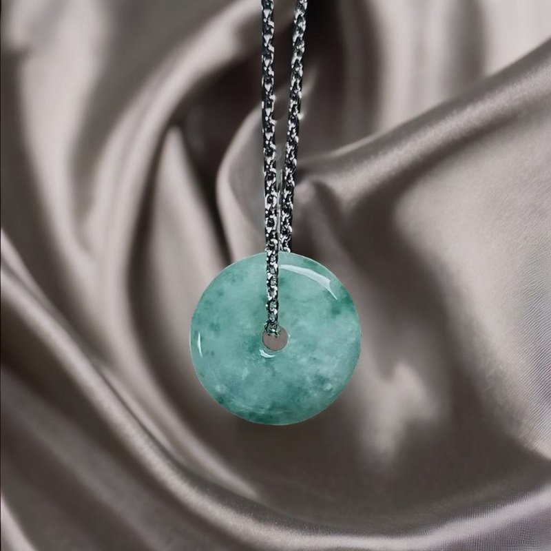 【愿·平安】冰种飘蓝花平安扣项链 | 天然缅甸玉A货翡翠 | 送礼 - 吊饰 - 玉石 透明