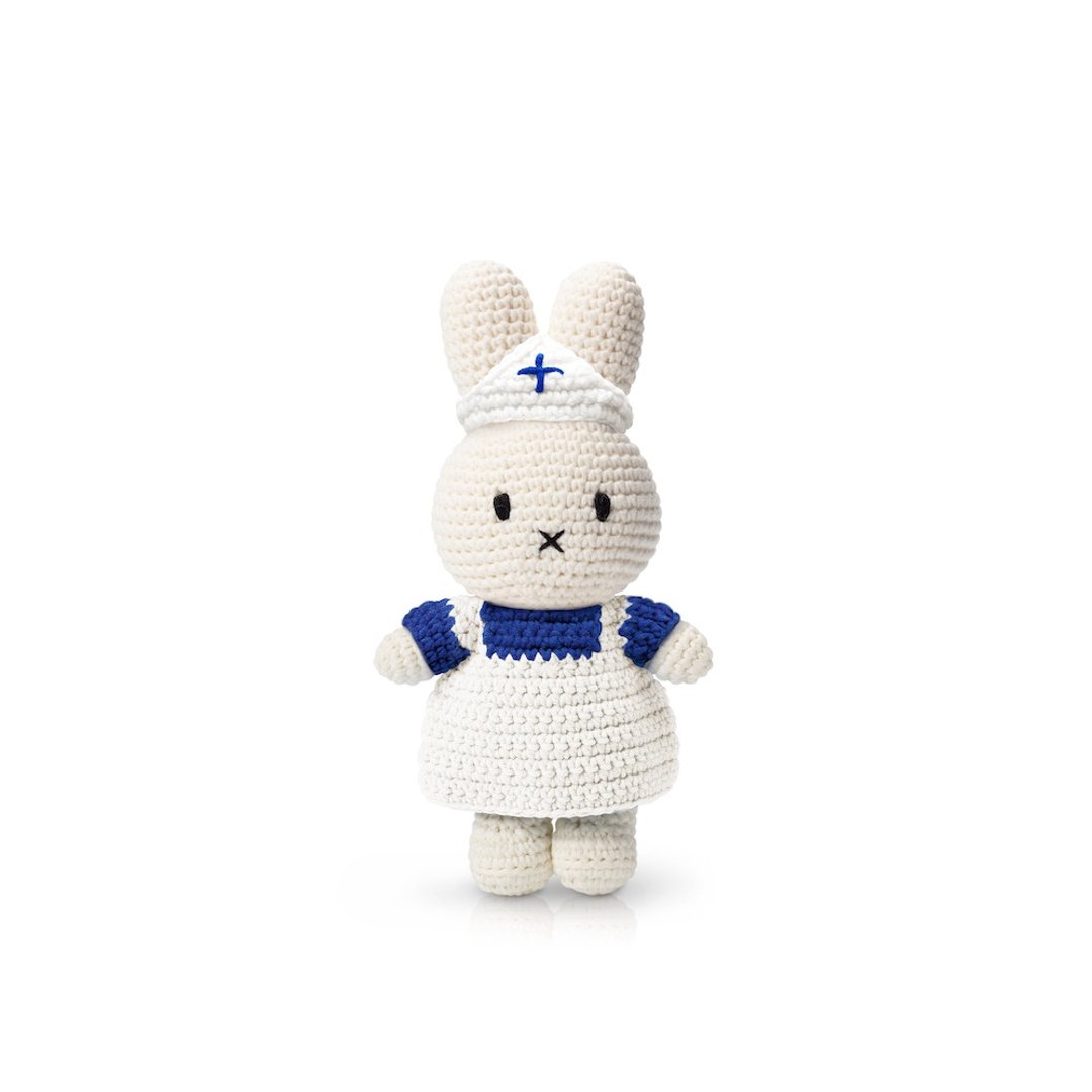 荷兰Miffy米飞兔【miffy蓝白护士套装】手工钩针纯棉娃娃疗愈玩偶 - 玩偶/公仔 - 棉 白色