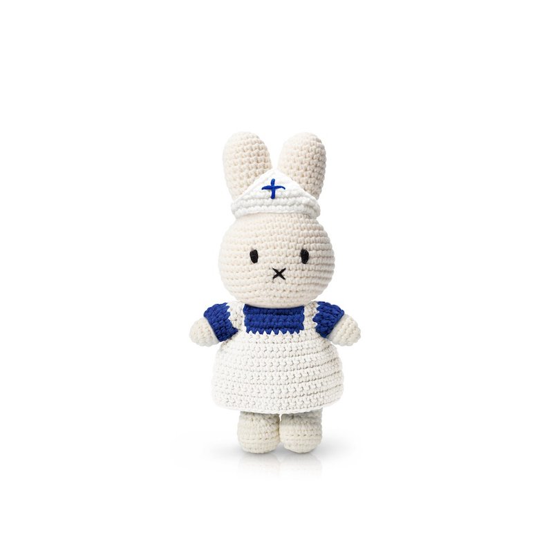荷兰Miffy米飞兔【miffy蓝白护士套装】手工钩针纯棉娃娃疗愈玩偶 - 玩偶/公仔 - 棉．麻 白色