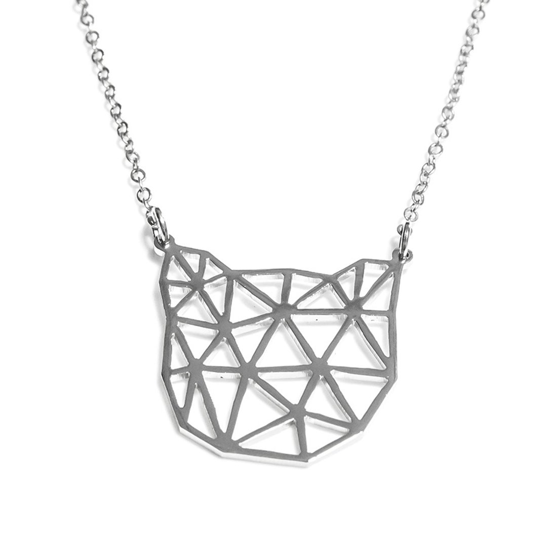 Abstract polygon cat graphic necklace - 项链 - 其他金属 银色