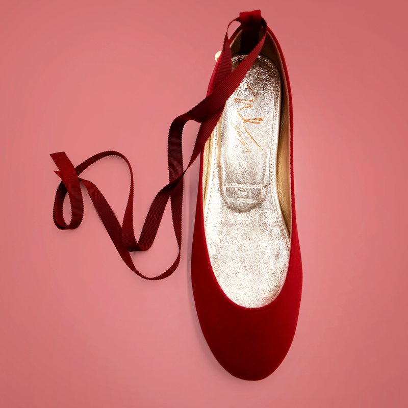 Leá Red (舞蹈红) Flats 女伶版 | WL - 芭蕾鞋/娃娃鞋 - 棉．麻 红色