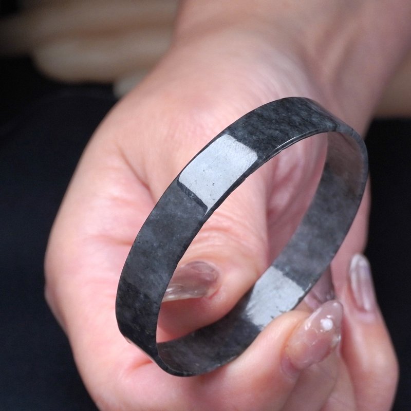 冰种乌鸡翡翠角镯手镯 | 17围 | 天然缅甸玉翡翠A货 | 送礼 - 手链/手环 - 玉石 黑色