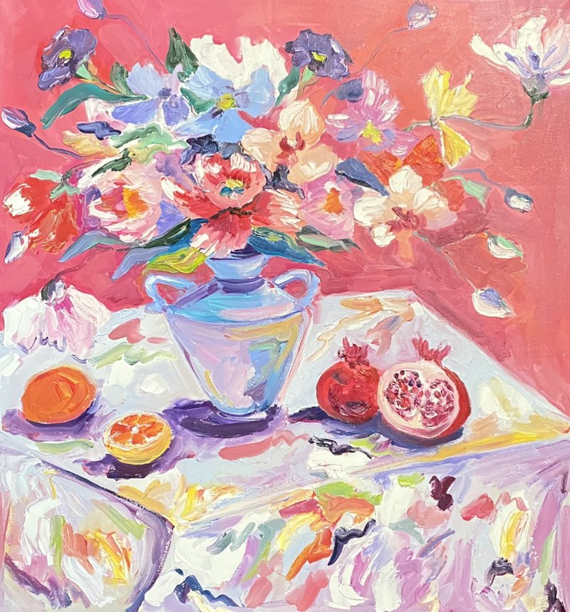 木兰和水果原画布面静物野兽派 - 墙贴/壁贴 - 压克力 粉红色