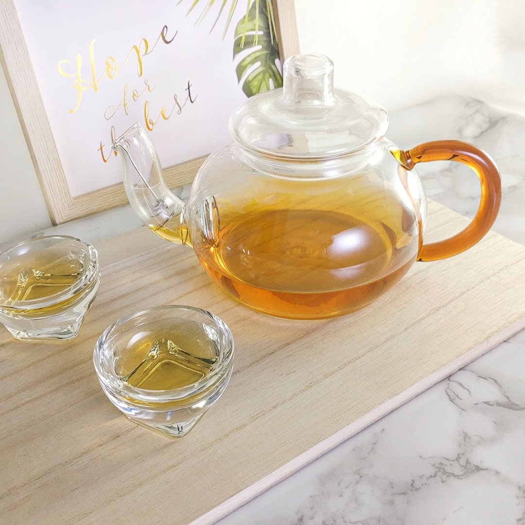台湾纯手工吹制 居家 办公 日诠玻璃茶壶/咖啡壶/花茶壶 600ml - 茶具/茶杯 - 玻璃 橘色