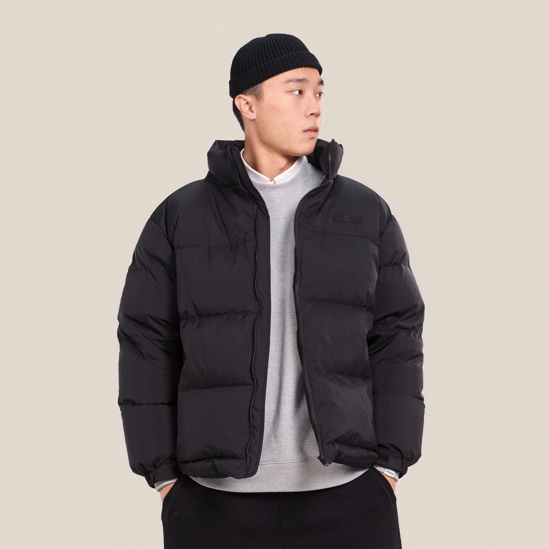 THREADESIGN 立领印花白鸭绒面包羽绒服 - 男装外套 - 其他材质 黑色