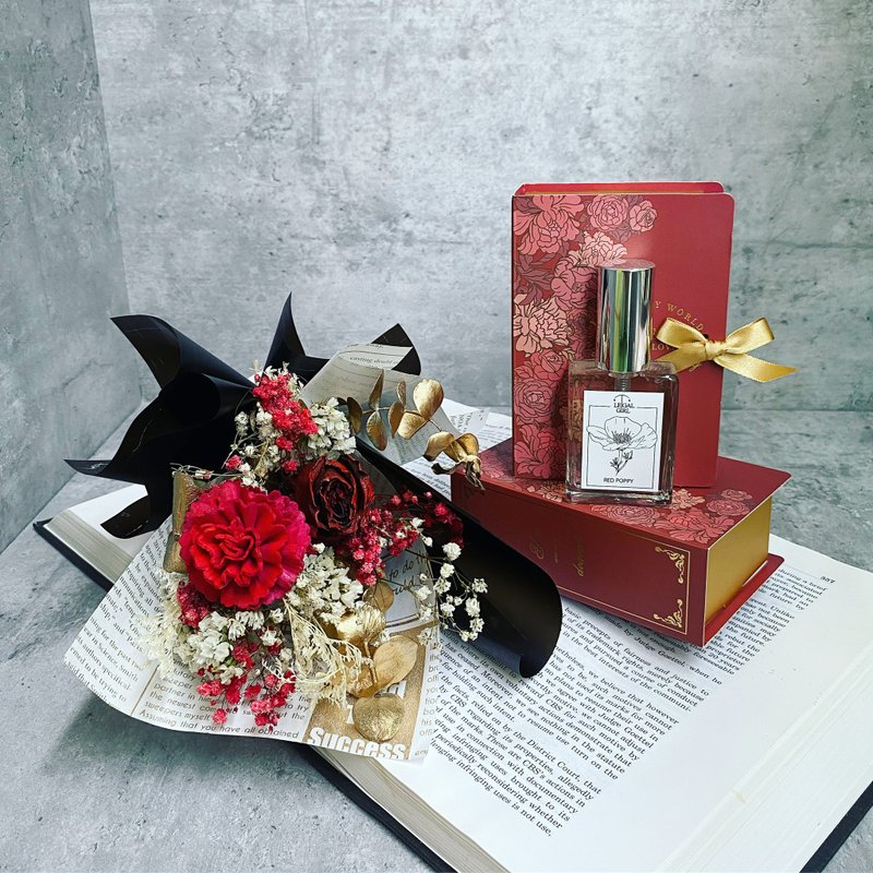 【扩香花束香水礼盒】送卡片|毕业礼物|附提袋|永生花|干燥花 - 干燥花/捧花 - 植物．花 红色