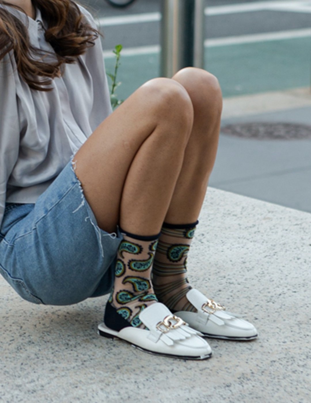 socks_ navy_paisley / organic cotton / irregular / socks / heart / monotone - 袜子 - 棉 绿色