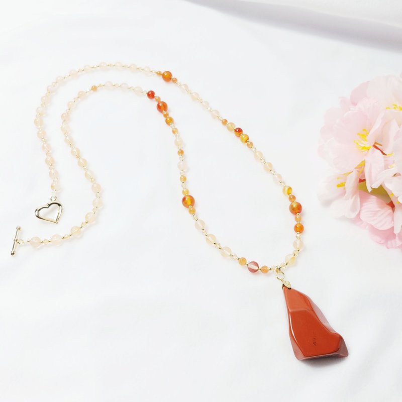 天然 红碧玉 似台湾型 缠丝玛瑙 兔毛水晶 红运当头 长项链 单品 - 项链 - 宝石 橘色