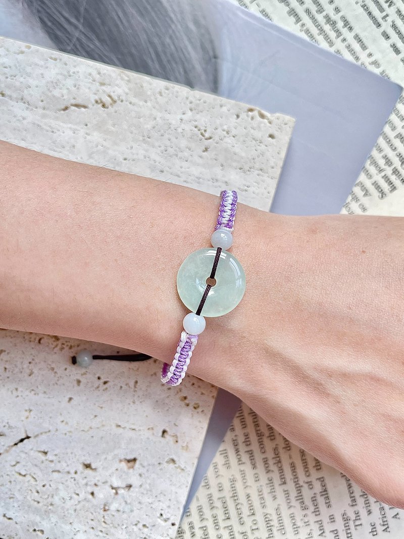 【天然不完美】冰晴水平安扣手绳 天然石 玉 jadeite - 手链/手环 - 玉石 