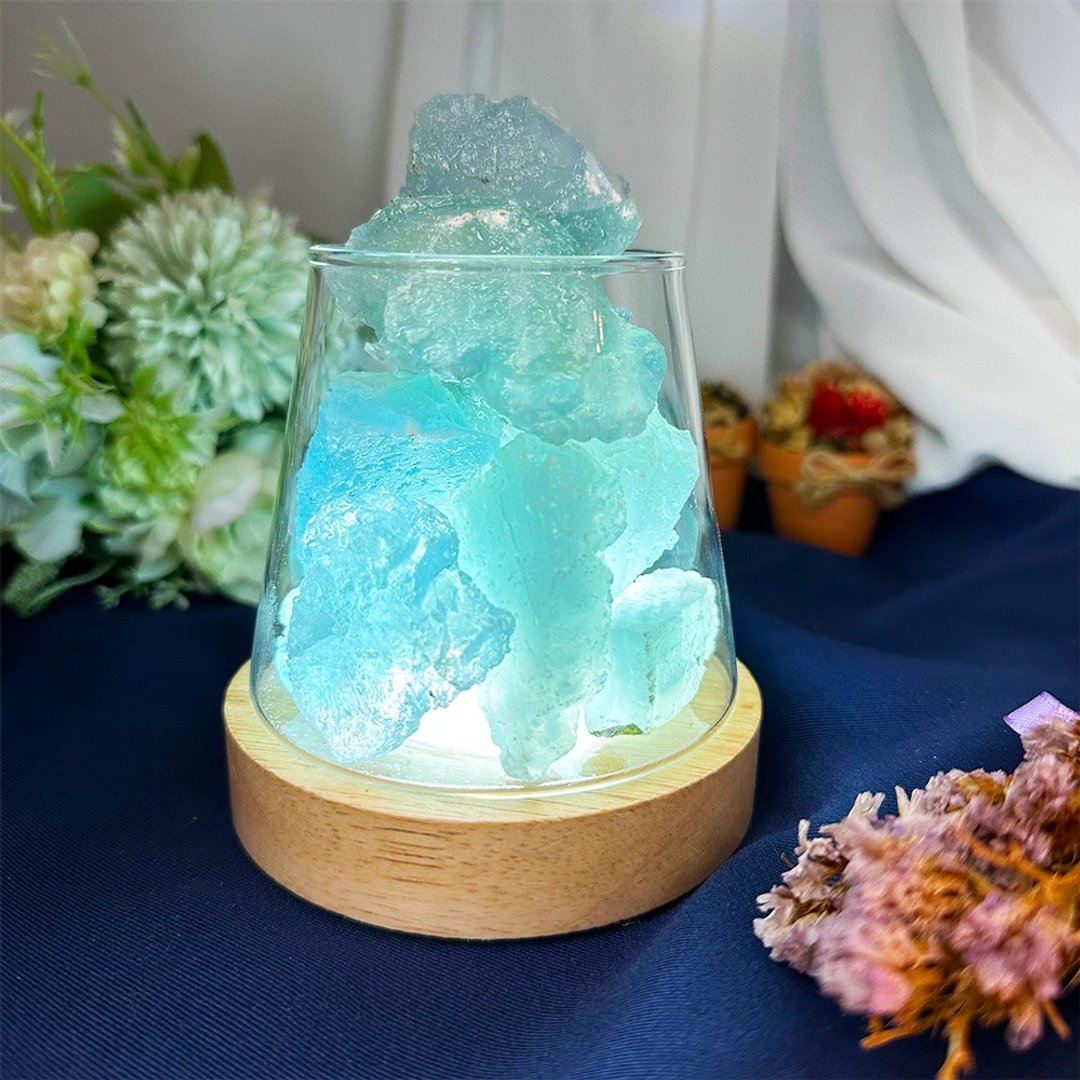 【MU工坊】海蓝宝扩香石夜灯/水晶扩香灯/碎石/室内香薰/净化 - 香薰/精油/线香 - 其他材质 