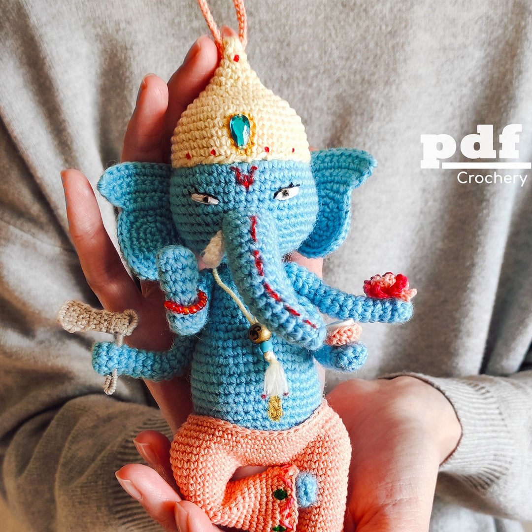 Lord Ganesha PDF 钩针教程 印度大象装饰 DIY Amigurumi 雕像 - 手工艺教程/工具书 - 其他材质 