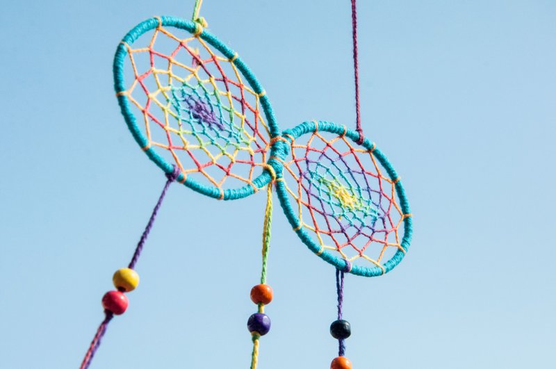 民族风挂饰 boho 手工编织棉麻捕梦网吊饰dream Cather-天蓝眼睛 - 摆饰 - 羊毛 蓝色