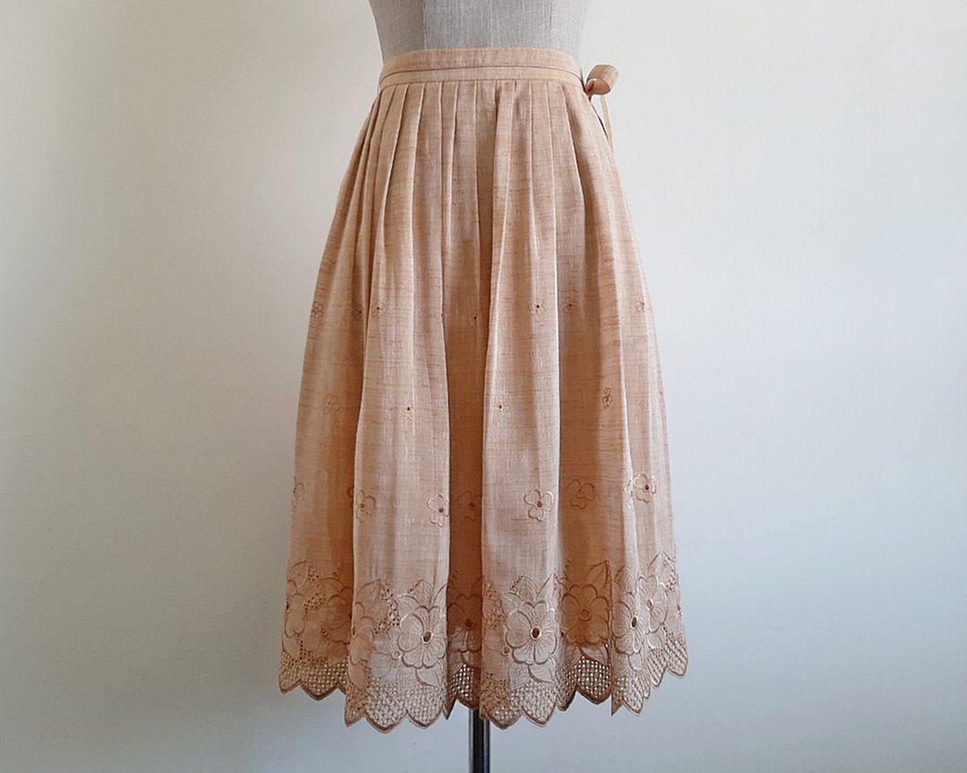Vintage Brown Embroidered Skirt - 裙子 - 聚酯纤维 咖啡色
