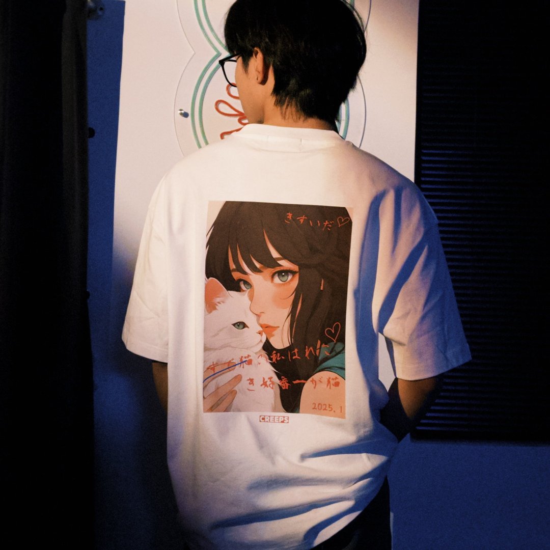 【CREEPS】Love My Cat the Most 宽松重磅印花T恤 210g - 男装上衣/T 恤 - 棉 多色