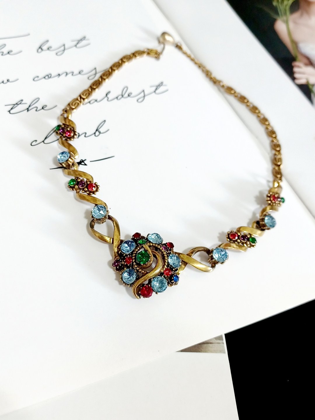vintage jewelry Florenza 多彩莱茵维多利亚风格 项链 - 项链 - 其他金属 