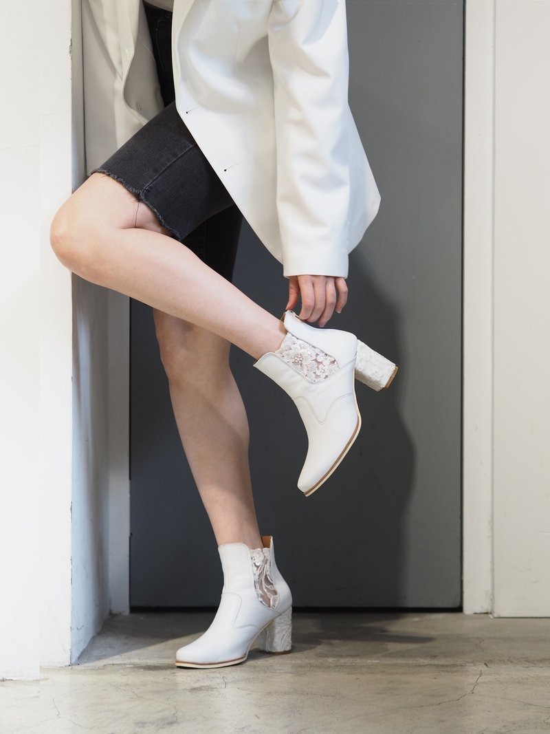 爱花切尔西鞋- Ella - 女款短靴 - 真皮 白色