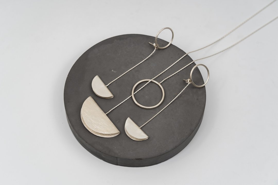 SunMoon silver lariat necklace (STN17) - 项链 - 银 银色