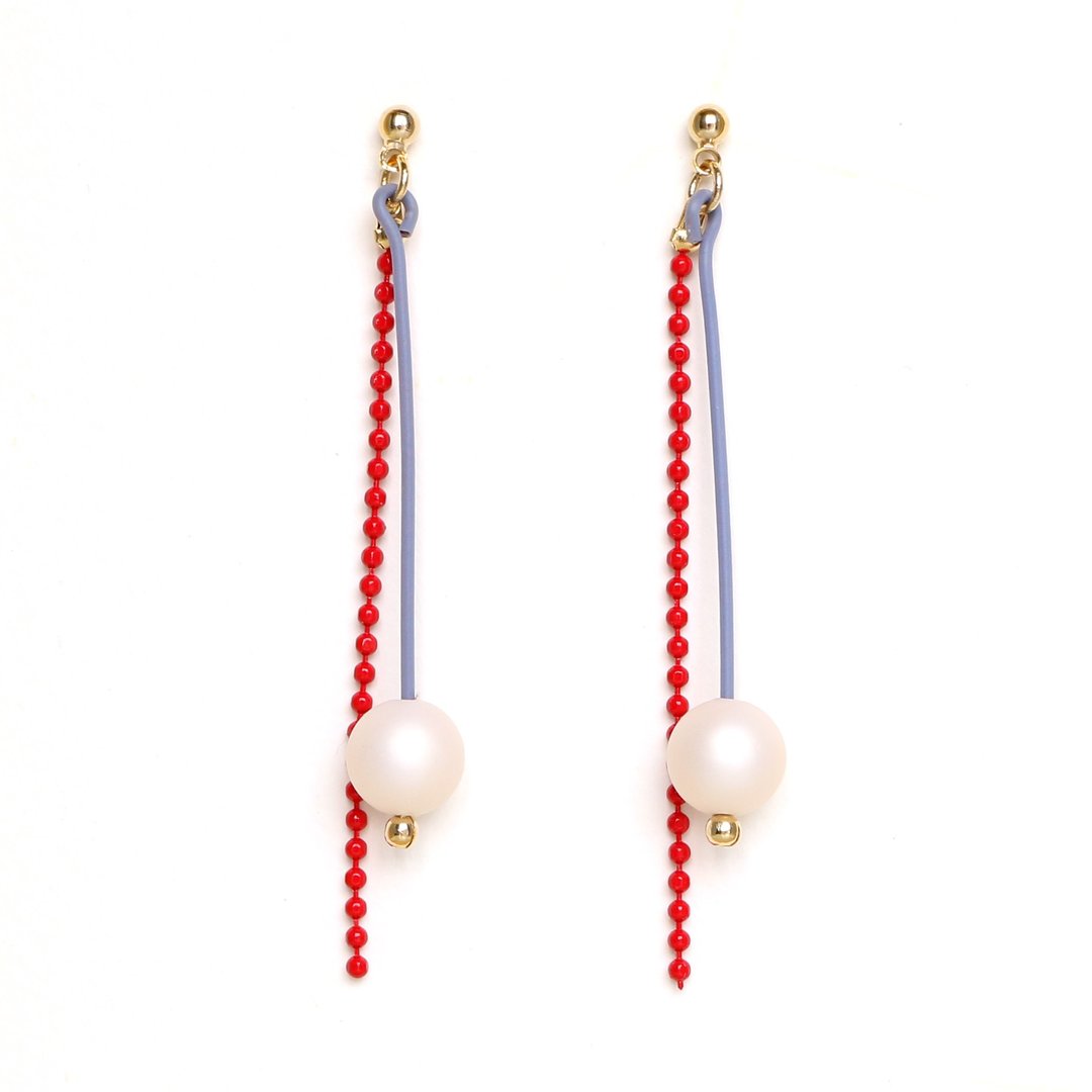 matte drop - purple × red bead earrings · earrings - 耳环/耳夹 - 其他材质 红色
