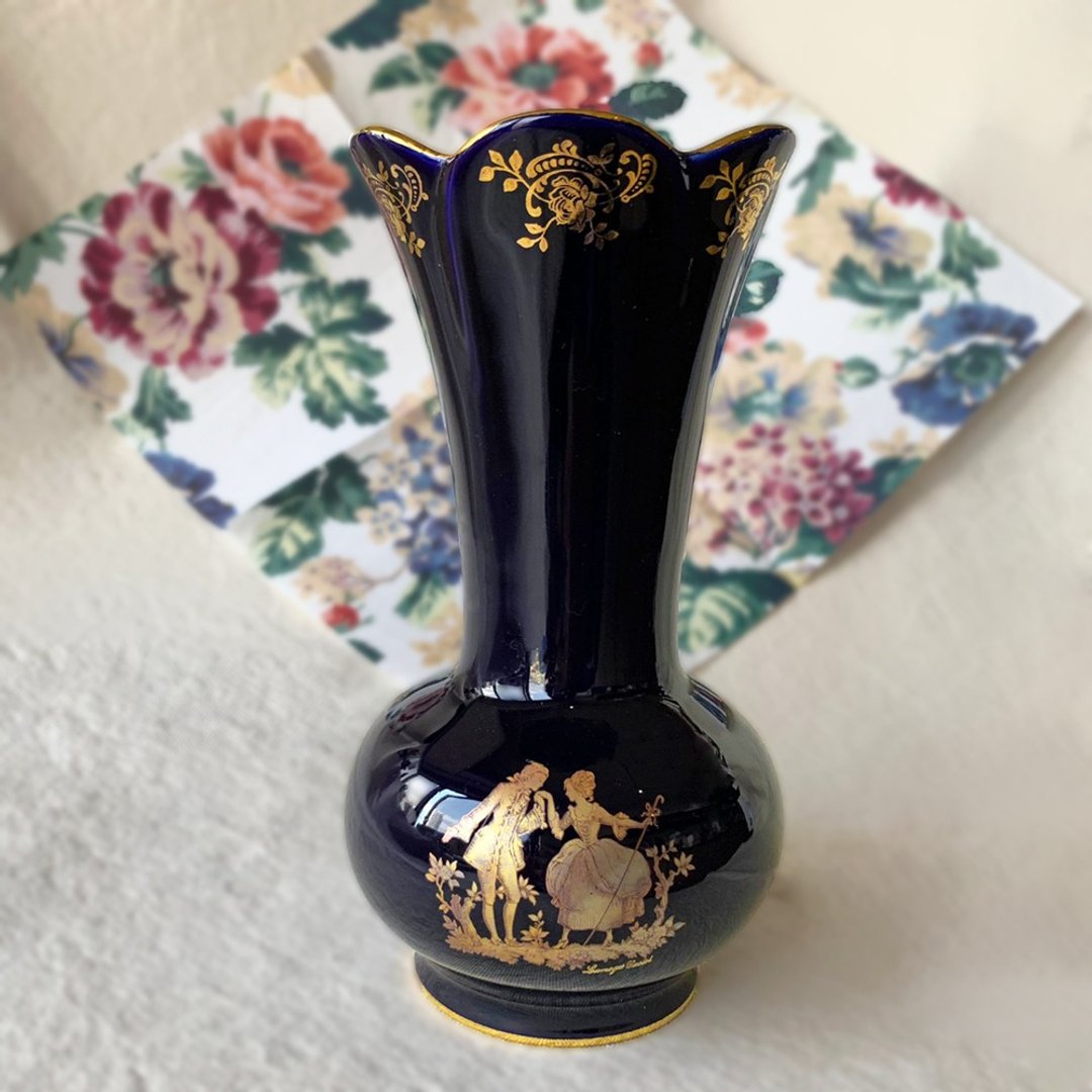 法国LIMOGES CASTEL 22K经典凡尔赛花瓶 浪漫花纹瓶口款 - 花瓶/陶器 - 其他材质 蓝色