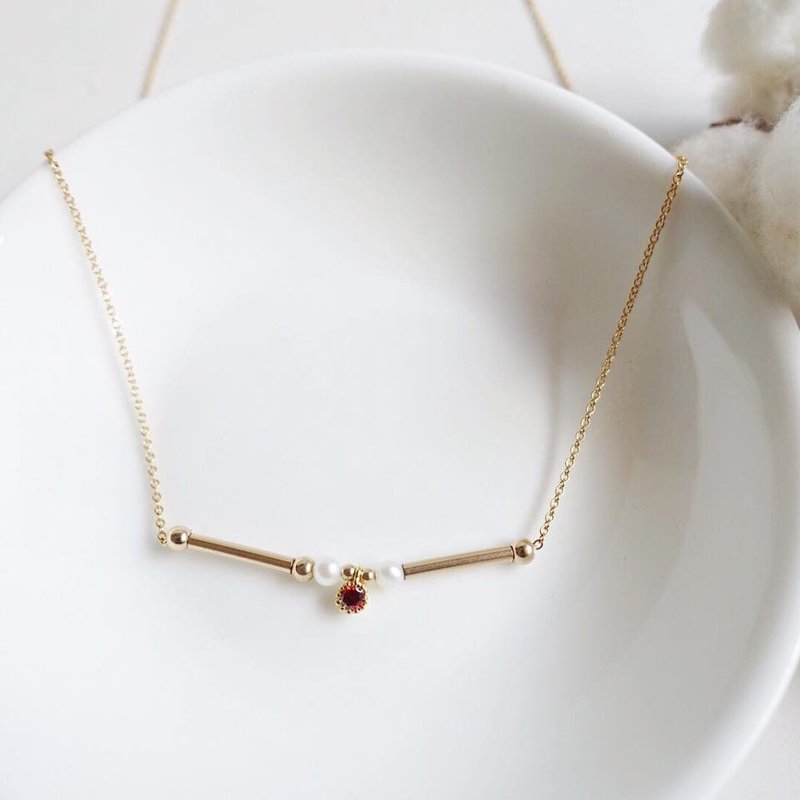 14kgf 珍珠金管小吊坠项链 - 项链 - 其他金属 金色