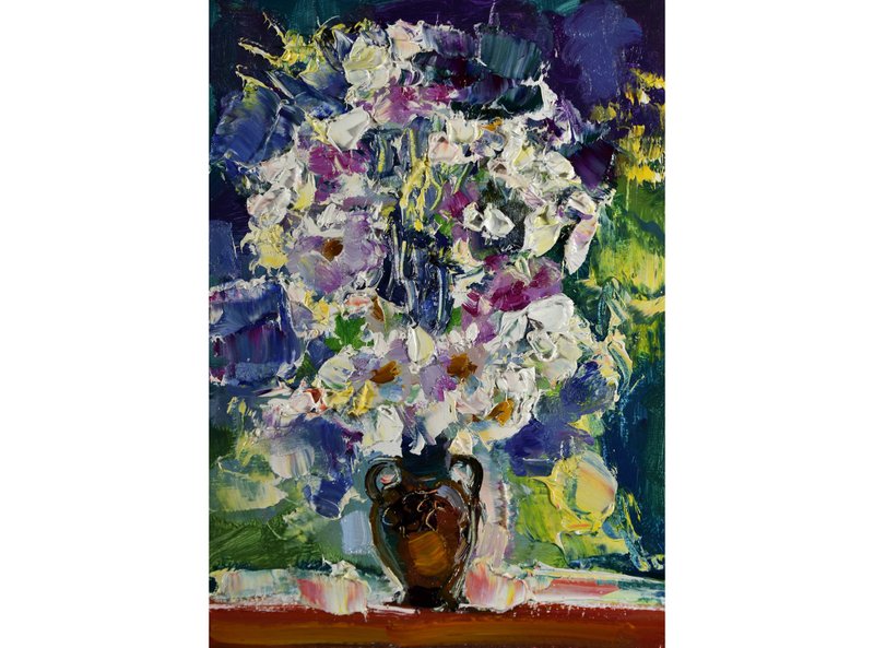 Daisy Painting Flower Original Art Bouquet Artwork Small Oil Impasto Floral - 海报/装饰画/版画 - 其他材质 多色