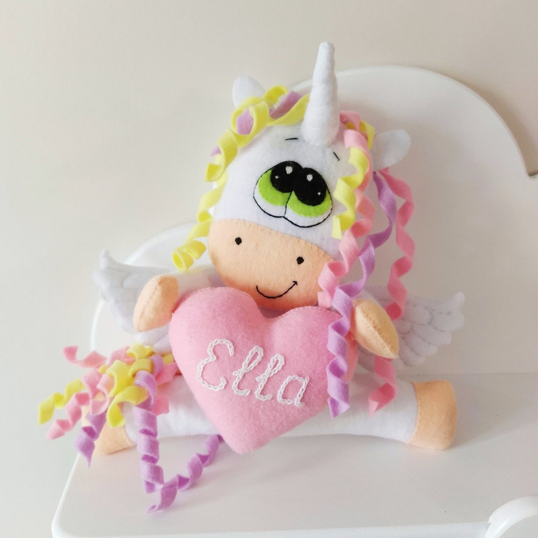 Rainbow unicorn doll, Felt unicorn soft toy, Stuffed animals alicorn 可愛的彩虹獨角獸毛絨 - 玩偶/公仔 - 环保材料 多色