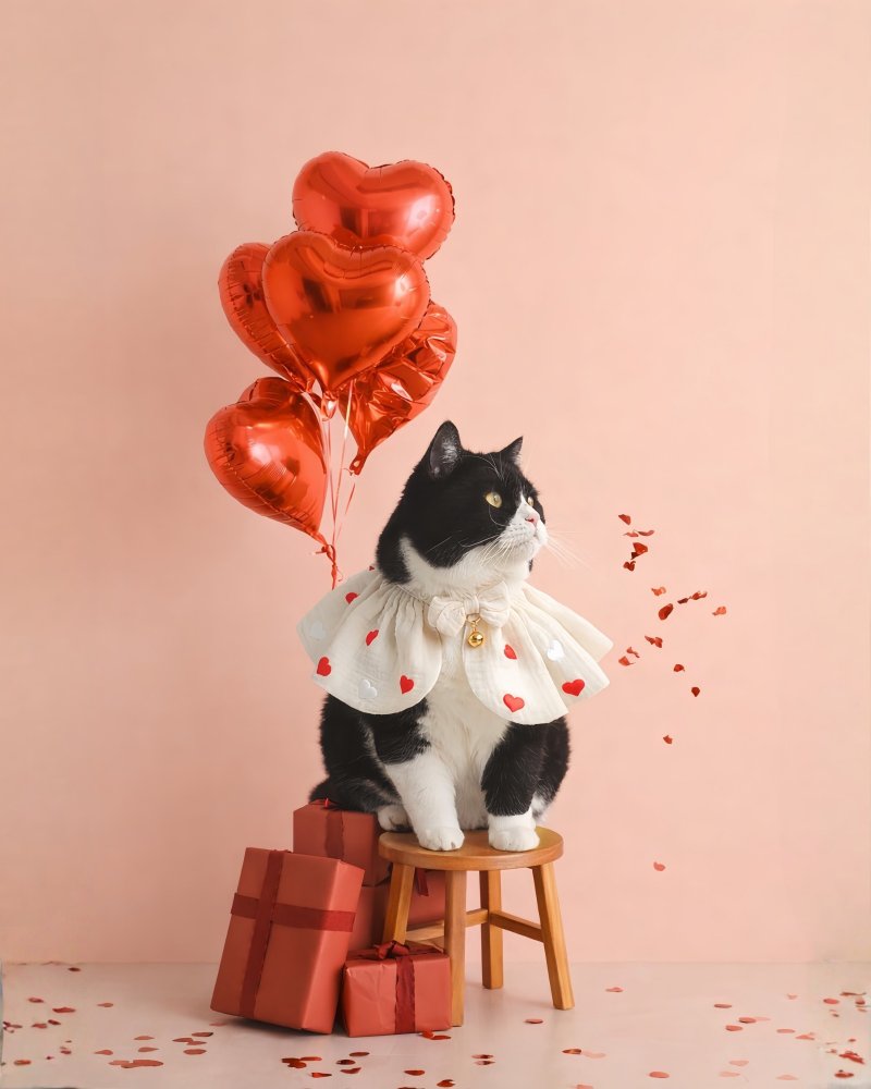 Heart Sprinkle 猫咪爱心装饰披肩，附铃铛，情人节主题。 - 项圈/牵绳 - 棉．麻 多色