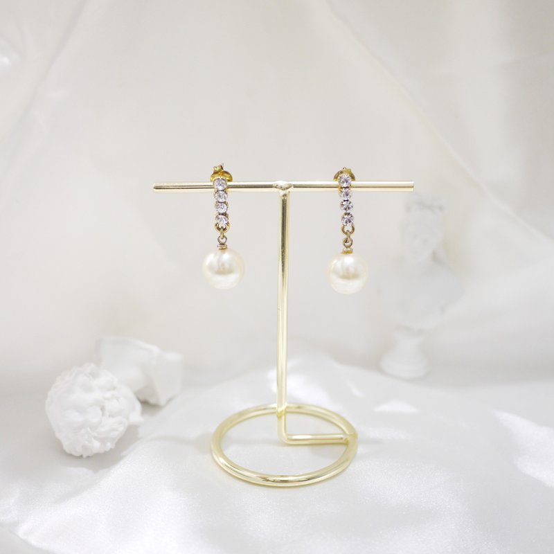 优雅天使白珍珠 耳饰 - 耳环/耳夹 - 宝石 白色