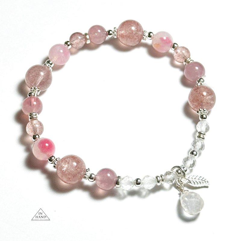粉暮与晨曦-马岛粉晶.草莓晶.堇青石-纯银设计款手链 - 手链/手环 - 水晶 粉红色